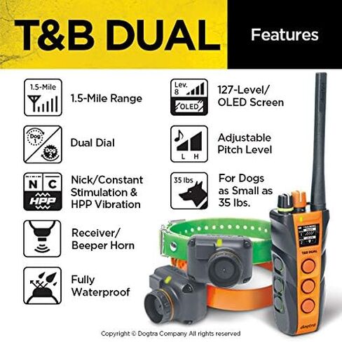 Dogtra T&B ثنائي الطلب للكلاب للتدريب عن بعد وطوق الصافرة - مدى 1.5 ميل، صيد رياضي في المرتفعات، مقاوم للماء بالكامل، قابل لإعادة الشحن، ثابت، تحديد الموقع - يتضمن جهاز تدريب PetsTEK in Saudi Arabia