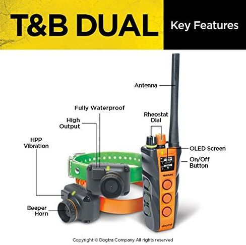 Dogtra T&B ثنائي الطلب للكلاب للتدريب عن بعد وطوق الصافرة - مدى 1.5 ميل، صيد رياضي في المرتفعات، مقاوم للماء بالكامل، قابل لإعادة الشحن، ثابت، تحديد الموقع - يتضمن جهاز تدريب PetsTEK in Saudi Arabia