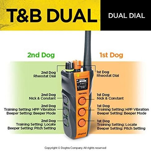 Dogtra T&B ثنائي الطلب للكلاب للتدريب عن بعد وطوق الصافرة - مدى 1.5 ميل، صيد رياضي في المرتفعات، مقاوم للماء بالكامل، قابل لإعادة الشحن، ثابت، تحديد الموقع - يتضمن جهاز تدريب PetsTEK in Saudi Arabia