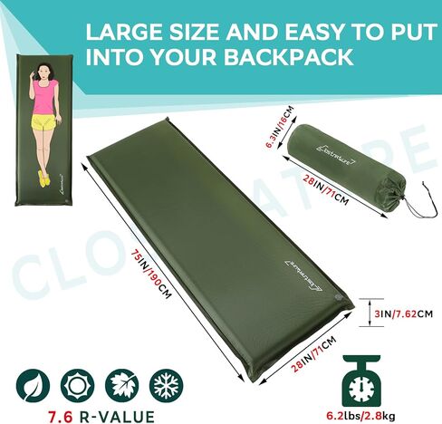 Self Inflating Sleeping Pad for Camping Insulated Foam Sleeping Mat for Backpacking, Tent, Hammock in Kuwait