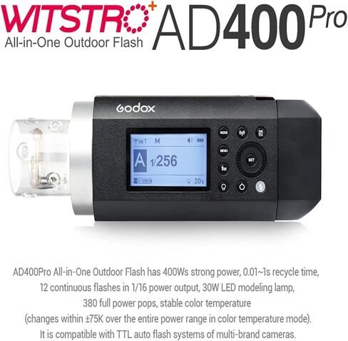 Godox AD400 Pro AD400Pro Outdoor Flash and Godox XProII-N Flash Trigge for Nikon Camera,400ws Strong Power,2.6V/2600mAh Lithium Battery,0.01~1s Recycle Time,380 Full Power Pops,30W LED Modeling Lamp in Saudi Arabia