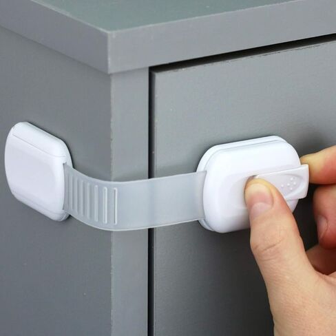 2 pcs Child Safety Strap Locks, Adhesive Baby-Proof Cabinet Latches Childproof Drawer Latche Adjustable Security Closet Locks Strap Latche for Drawers Fridge Dishwasher in Kuwait