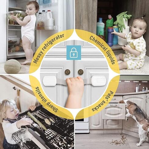 2 pcs Child Safety Strap Locks, Adhesive Baby-Proof Cabinet Latches Childproof Drawer Latche Adjustable Security Closet Locks Strap Latche for Drawers Fridge Dishwasher in Kuwait