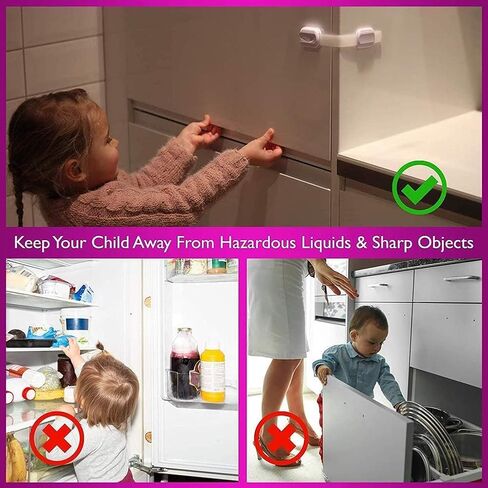 2 pcs Child Safety Strap Locks, Adhesive Baby-Proof Cabinet Latches Childproof Drawer Latche Adjustable Security Closet Locks Strap Latche for Drawers Fridge Dishwasher in Kuwait