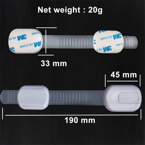 2 pcs Child Safety Strap Locks, Adhesive Baby-Proof Cabinet Latches Childproof Drawer Latche Adjustable Security Closet Locks Strap Latche for Drawers Fridge Dishwasher in Kuwait