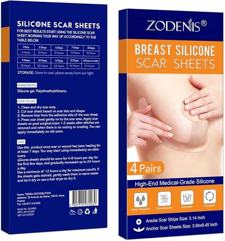 أوراق ندبات السيليكون الطبية لعلاج ندبات الثدي، 4 عبوات من شرائط الهالة الناعمة و4 عبوات من أوراق التثبيت، احتياجات تكبير الثدي بعد الجراحة وتصغير الثدي بعد الجراحة in Kuwait