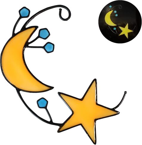 VESMATITY Luminous Moon and Stars Valentine's Decorations, Glow in Dark Hanging Stained Glass Window Hanging Suncatcher, Moon and Stars Glass Window Decoration Gifts for Lovers and Family in Kuwait