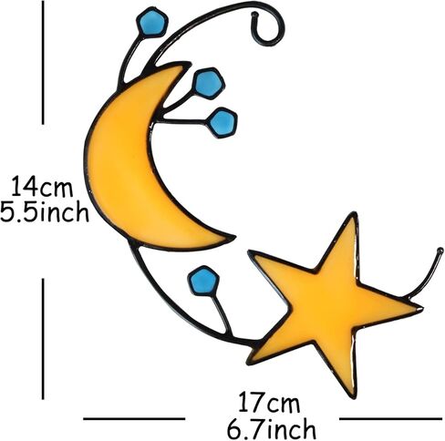 VESMATITY Luminous Moon and Stars Valentine's Decorations, Glow in Dark Hanging Stained Glass Window Hanging Suncatcher, Moon and Stars Glass Window Decoration Gifts for Lovers and Family in Kuwait