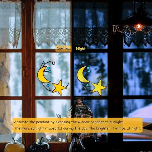 VESMATITY Luminous Moon and Stars Valentine's Decorations, Glow in Dark Hanging Stained Glass Window Hanging Suncatcher, Moon and Stars Glass Window Decoration Gifts for Lovers and Family in Kuwait