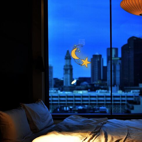 VESMATITY Luminous Moon and Stars Valentine's Decorations, Glow in Dark Hanging Stained Glass Window Hanging Suncatcher, Moon and Stars Glass Window Decoration Gifts for Lovers and Family in Kuwait