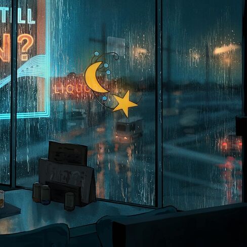 VESMATITY Luminous Moon and Stars Valentine's Decorations, Glow in Dark Hanging Stained Glass Window Hanging Suncatcher, Moon and Stars Glass Window Decoration Gifts for Lovers and Family in Kuwait