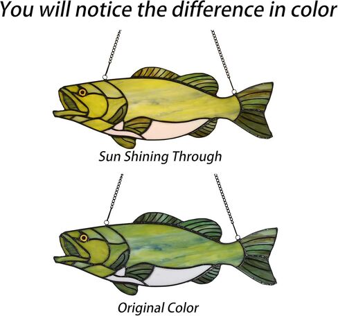 Bieye W10067 Largemouth Bass Fish Tiffany Style ملون الزجاج مع سلسلة، 40.64 سم عرض × 15.24 سم ارتفاع in Kuwait