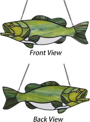 Bieye W10067 Largemouth Bass Fish Tiffany Style ملون الزجاج مع سلسلة، 40.64 سم عرض × 15.24 سم ارتفاع in Kuwait