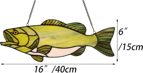 Bieye W10067 Largemouth Bass Fish Tiffany Style ملون الزجاج مع سلسلة، 40.64 سم عرض × 15.24 سم ارتفاع in Kuwait