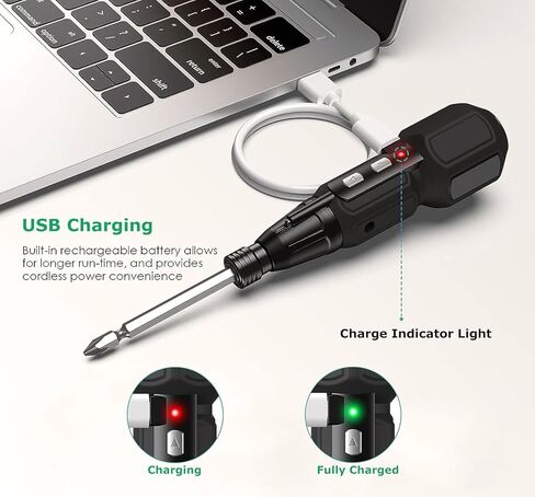 WeideBATT® مفك براغي كهربائي لاسلكي، مفك براغي أداة إصلاح دورانية أوتوماتيكية محمولة قابلة لإعادة الشحن مع 10 بت وحامل بت 1/4 بوصة، كابل شحن USB، ضوء LED in Kuwait