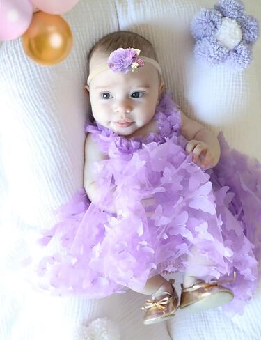 فستان توتو للفتيات الصغيرات من Qaoerde بدون أكمام وطبقات من التول لحفلات أعياد الميلاد مع عصابة رأس على شكل زهرة in Kuwait