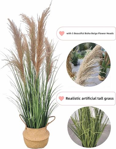 47" (4ft,1pack) Pampas Grass Potted Plants - Artificial Faux Plants Featuring Tall Grass, Fake Grass - Perfect Home Decor for Plant Room Decoration or As Floor Plants. in Saudi Arabia