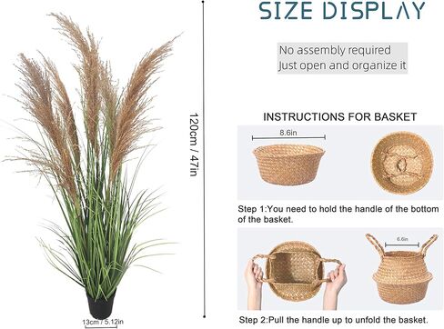47" (4ft,1pack) Pampas Grass Potted Plants - Artificial Faux Plants Featuring Tall Grass, Fake Grass - Perfect Home Decor for Plant Room Decoration or As Floor Plants. in Saudi Arabia