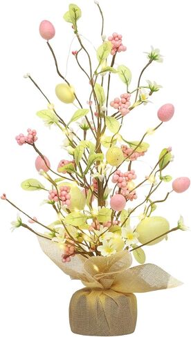 ديكورات عيد الفصح من RoseCraft، ديكور طاولة شجرة بيض عيد الفصح المضاء مسبقًا مقاس 45.72 سم مع زخارف رقيقة، لحفلات المنزل وحفلات الزفاف وعطلات الربيع والصيف - هدايا، أصفر/وردي. in Kuwait