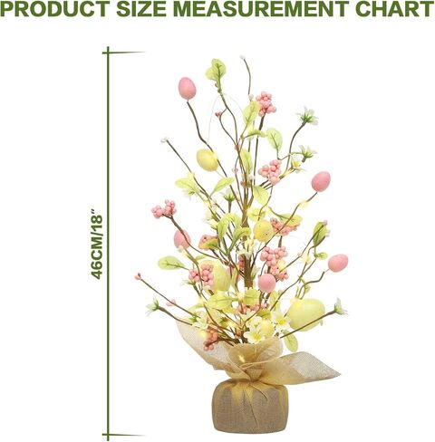 ديكورات عيد الفصح من RoseCraft، ديكور طاولة شجرة بيض عيد الفصح المضاء مسبقًا مقاس 45.72 سم مع زخارف رقيقة، لحفلات المنزل وحفلات الزفاف وعطلات الربيع والصيف - هدايا، أصفر/وردي. in Kuwait