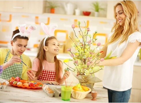 ديكورات عيد الفصح من RoseCraft، ديكور طاولة شجرة بيض عيد الفصح المضاء مسبقًا مقاس 45.72 سم مع زخارف رقيقة، لحفلات المنزل وحفلات الزفاف وعطلات الربيع والصيف - هدايا، أصفر/وردي. in Kuwait