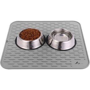 LuxPal Large 17X15 Premium Grade Silicone Dog & Cat Indoor or Outdoor Food Mat for Pets and Animals None Slip Food Tray Placemat for All Floors, Washable, Food Grade, (Grey)