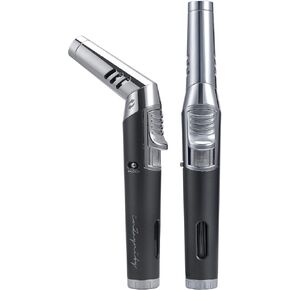 Pen Torch Lighter - Refillable Single Flame Butane Torch Lighter for Candle, & Cooking w/Adjustable Flame & Ignition Lock - Luxurious Handheld Camping Lighter & Gift Box by inZaynity - Black & Steel in Saudi Arabia