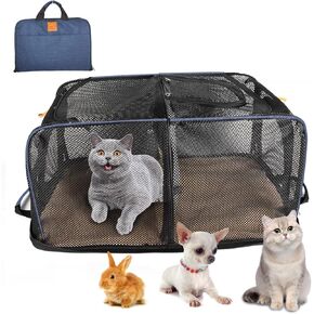 SMONT قفص حيوانات أليفة قابل للطي بجوانب ناعمة مقاس 21.6 × 15.7 × 11.8 بوصة للقطط والكلاب الصغيرة والأرانب مع مقصورتين، حامل سفر للحيوانات الأليفة في السيارة، بيت للحيوانات الأليفة داخلي وخارجي أسود in Kuwait