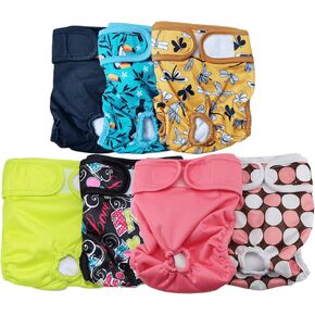 Nappies for Pets Washable Female Dog Diapers(7 Pack), Comfort Reusable Doggy Diapers(Style B, S)