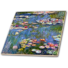 3dRose ct_155655_1 Water Lilies by Claude Monet-Impressionism-Impressionist Water Lilies on Pond-Famous Fine Art Ceramic Tile, 4-Inch