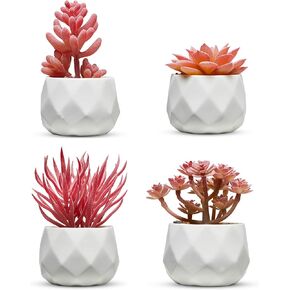Nordik Square Marble Pots with Gold Vein Accents - Set of 3 - Modern Office and Home Decor - Lifelike Faux Plants - Artificial Desk Plants for Office and Bathroom - Mini Indoor Cactus in Kuwait