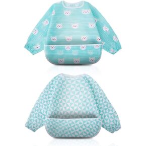 ليتل ديمسم مريلة طعام مقاومة للماء باكمام طويلة للرضع والاطفال الصغار مع جيب للجراء والكلاب بلون اخضر, 7-36 Month in Kuwait