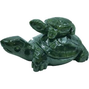 Otjidku Crystal Mummy and Baby Turtle Statues,Green Jade Turtle Family Figurines,Cute Tortoise Home Feng Shui Ornaments,Good Luck Gift for Mother or Dad (Small)