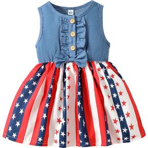 LYSMuch Independence Day Outfit for Toddler Baby Girl 4th of July American Flag Dress Kids Patriotic Clothes