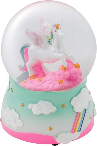 Elanze Designs Unicorn Rainbows on Teal Wind Up Musical Tabletop Dresser Nightstand Figurine Decoration 100MM Sturdy Glitter Water Snow Globe Plays Tune The Unicorn in Saudi Arabia