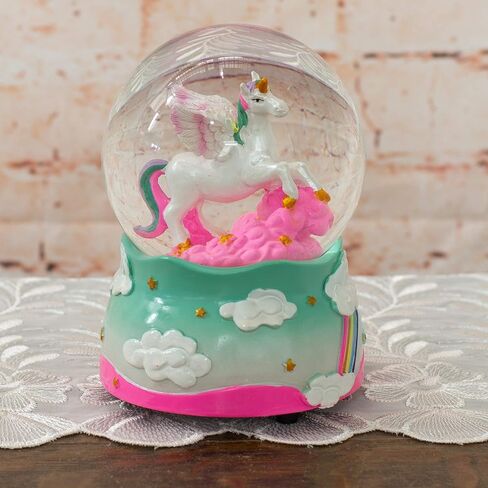 Elanze Designs Unicorn Rainbows on Teal Wind Up Musical Tabletop Dresser Nightstand Figurine Decoration 100MM Sturdy Glitter Water Snow Globe Plays Tune The Unicorn in Saudi Arabia