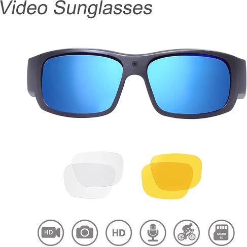نظارات شمسية كاميرا OhO، HD 1080 32 جيجا نظارات شمسية رياضية مع كاميرا مدمجة بدقة 15 ميجابكسل وحماية من الأشعة فوق البنفسجية 400 وعدسة قابلة للتبديل in Kuwait