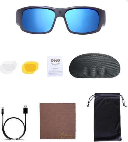 نظارات شمسية كاميرا OhO، HD 1080 32 جيجا نظارات شمسية رياضية مع كاميرا مدمجة بدقة 15 ميجابكسل وحماية من الأشعة فوق البنفسجية 400 وعدسة قابلة للتبديل in Kuwait