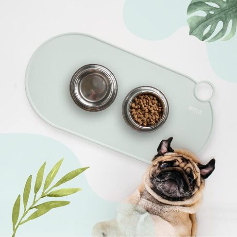 ruffles & co. Silicone Dog and Cat Bowl Mat and Water Mat Non-Slip Waterproof Washable Easy to Clean Travel Friendly Pet Food Mat Non Toxic Eco Friendly (19"x10") (Cool Blue) in Saudi Arabia