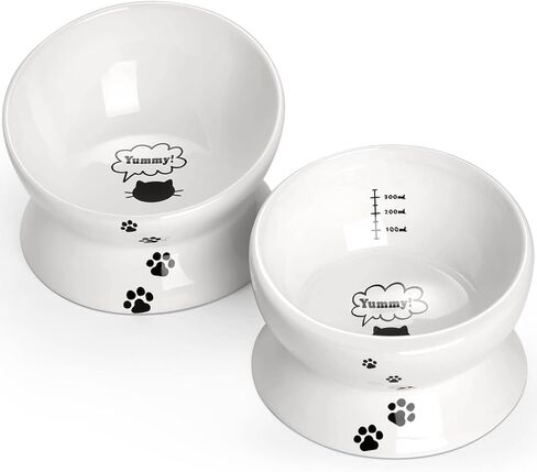Y YHY Cat Food Bowls, Elevated Tilted for Food and Water, 2 Raised Cat Bowls Set with Tick Marks, for Flat-Faced Cats and Small Dogs - 12/16 OZ Ceramic in Saudi Arabia