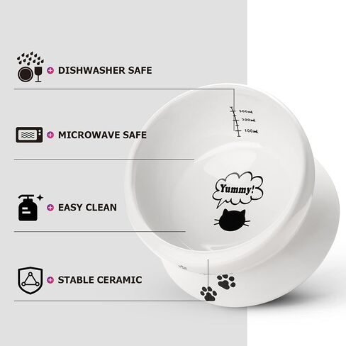 Y YHY Cat Food Bowls, Elevated Tilted for Food and Water, 2 Raised Cat Bowls Set with Tick Marks, for Flat-Faced Cats and Small Dogs - 12/16 OZ Ceramic in Saudi Arabia