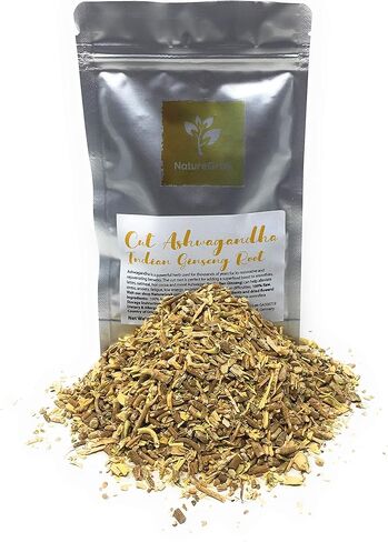 قطع أشواغاندا - جذر الجينسنغ الهندي - الجذر المقطوع مثالي لتعزيز العصائر واللاتيه والشوفان والكاكاو الساخن/الأيورفيدا - الوزن الصافي: 2.11 أونصة / 60 جم in Kuwait