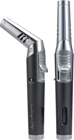 Pen Torch Lighter - Refillable Single Flame Butane Torch Lighter for Candle, & Cooking w/Adjustable Flame & Ignition Lock - Luxurious Handheld Camping Lighter & Gift Box by inZaynity - Black & Steel in Saudi Arabia