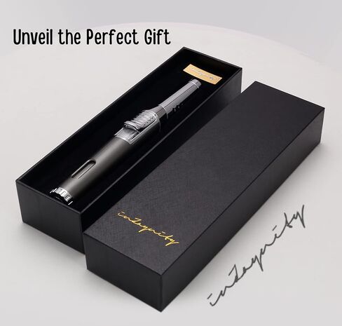 Pen Torch Lighter - Refillable Single Flame Butane Torch Lighter for Candle, & Cooking w/Adjustable Flame & Ignition Lock - Luxurious Handheld Camping Lighter & Gift Box by inZaynity - Black & Steel in Saudi Arabia