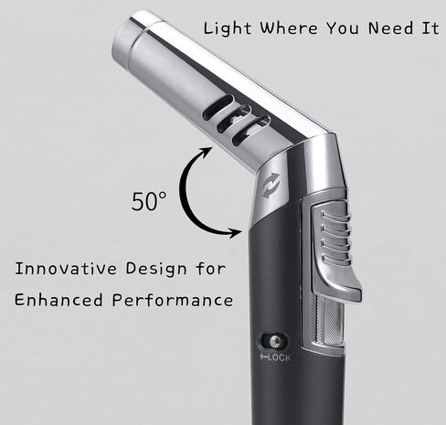 Pen Torch Lighter - Refillable Single Flame Butane Torch Lighter for Candle, & Cooking w/Adjustable Flame & Ignition Lock - Luxurious Handheld Camping Lighter & Gift Box by inZaynity - Black & Steel in Saudi Arabia