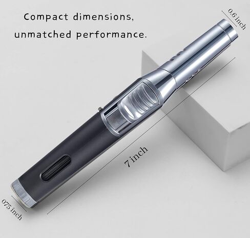 Pen Torch Lighter - Refillable Single Flame Butane Torch Lighter for Candle, & Cooking w/Adjustable Flame & Ignition Lock - Luxurious Handheld Camping Lighter & Gift Box by inZaynity - Black & Steel in Saudi Arabia