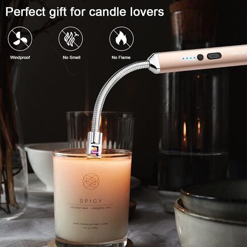 ARECTECH Electric Arc Candle Lighter Flameless Rechargeable USB Long Lighter with 360 Rotatable Bendable Neck for Candle Cooking BBQs Fireworks Gold in Kuwait