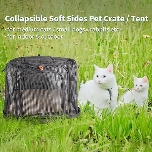 SMONT قفص حيوانات أليفة قابل للطي بجوانب ناعمة مقاس 21.6 × 15.7 × 11.8 بوصة للقطط والكلاب الصغيرة والأرانب مع مقصورتين، حامل سفر للحيوانات الأليفة في السيارة، بيت للحيوانات الأليفة داخلي وخارجي أسود in Kuwait