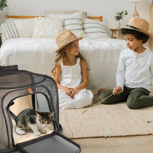 SMONT قفص حيوانات أليفة قابل للطي بجوانب ناعمة مقاس 21.6 × 15.7 × 11.8 بوصة للقطط والكلاب الصغيرة والأرانب مع مقصورتين، حامل سفر للحيوانات الأليفة في السيارة، بيت للحيوانات الأليفة داخلي وخارجي أسود in Kuwait