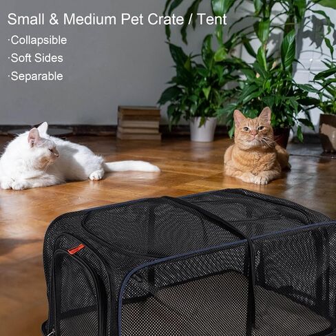 SMONT قفص حيوانات أليفة قابل للطي بجوانب ناعمة مقاس 21.6 × 15.7 × 11.8 بوصة للقطط والكلاب الصغيرة والأرانب مع مقصورتين، حامل سفر للحيوانات الأليفة في السيارة، بيت للحيوانات الأليفة داخلي وخارجي أسود in Kuwait